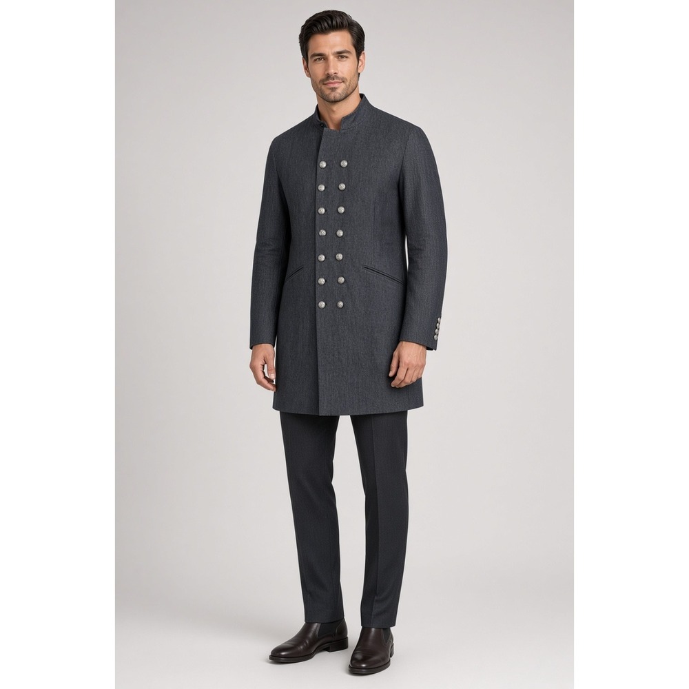 John Varvatos Double Breasted Fleur De Lis Buttons Military Coat Men IT58 $2,498